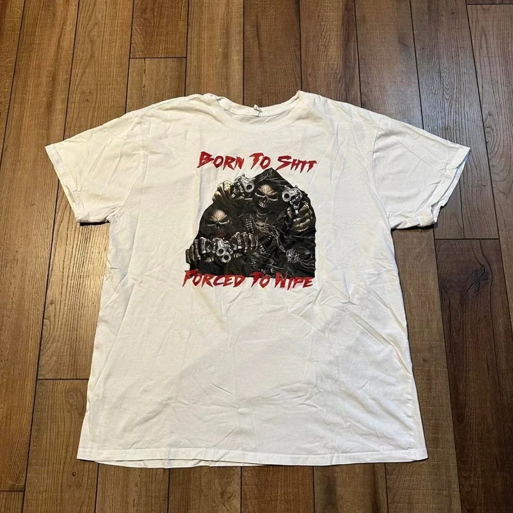 Hilarious skeleton reaper born to poop forced‎ to wipe tee size 2XL XXL
